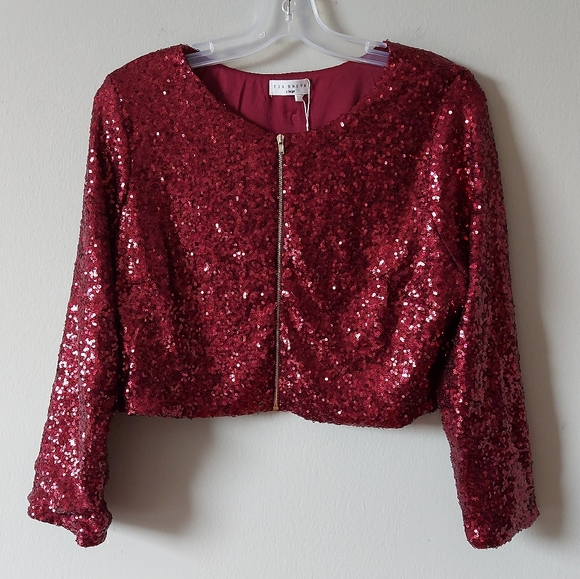 Tia Bhuva Cropped Sequin Top 3/4 Sleeve Lined Festive Blouse zip Jacket NWTsz XL - Picture 3 of 10